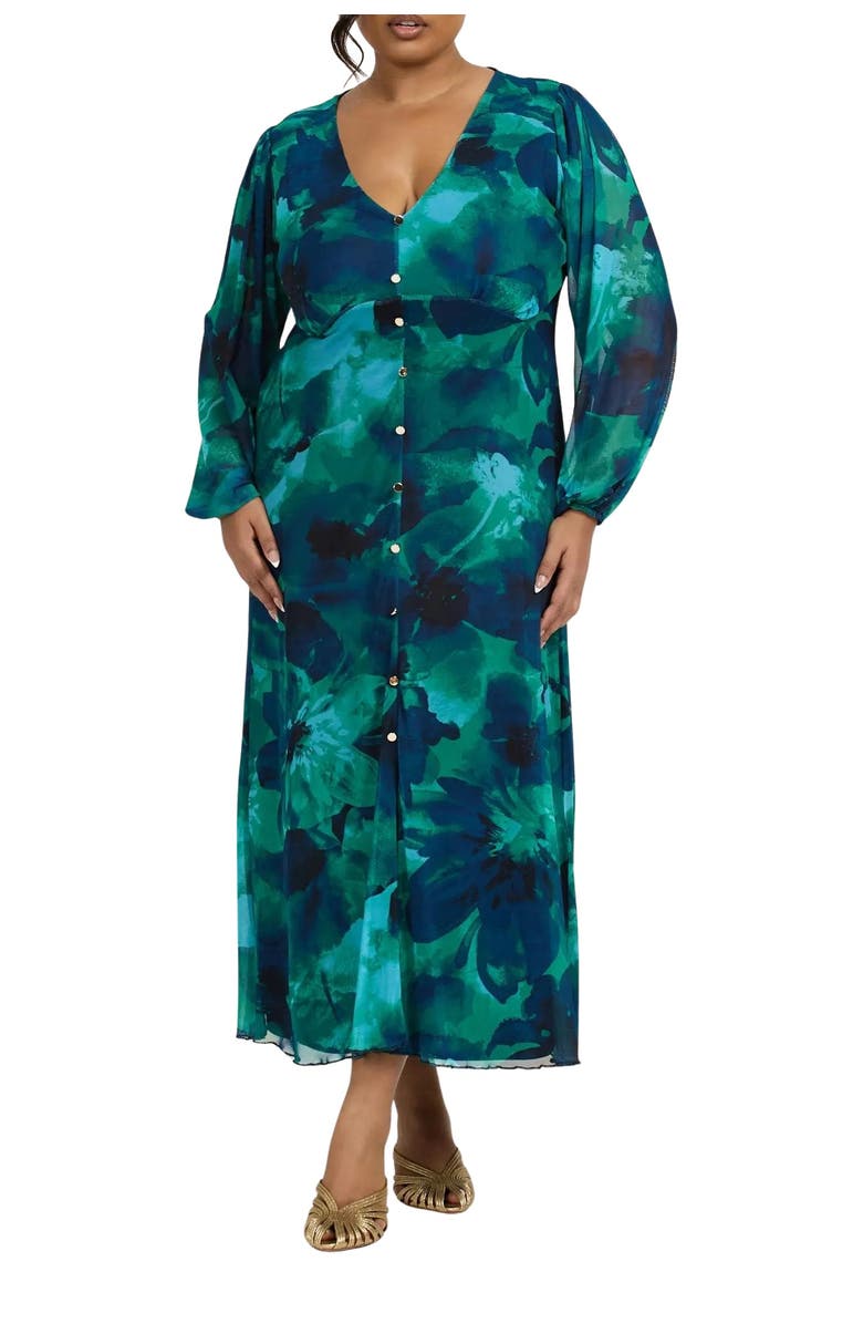 FASHION-SZN CURVE Button Up Plisse Midi Dress, Alternate, color, 