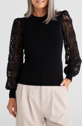 Brave+True Janelle Embroidered Organza Sleeve Knit Top