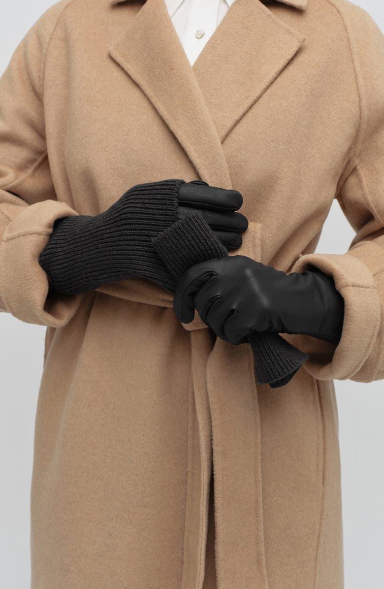 Favorite Daughter Knit Arm Warmer & Leather Gloves Set, Alternate, color, Black