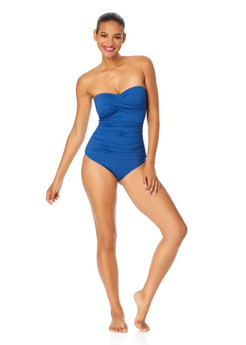 Anne Cole Live In Color Twist Front Bandeaukini Swim Top In Slate Blue