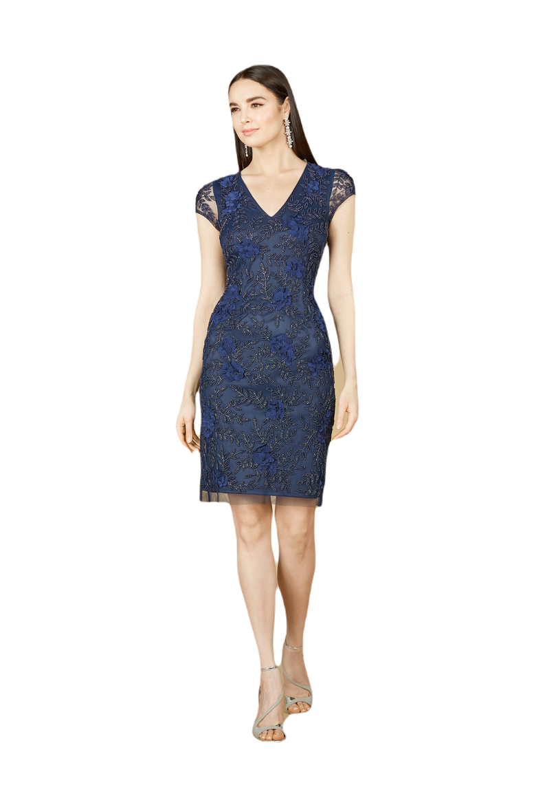 Cap Sleeve Embellished Dress, Main, color, Navy