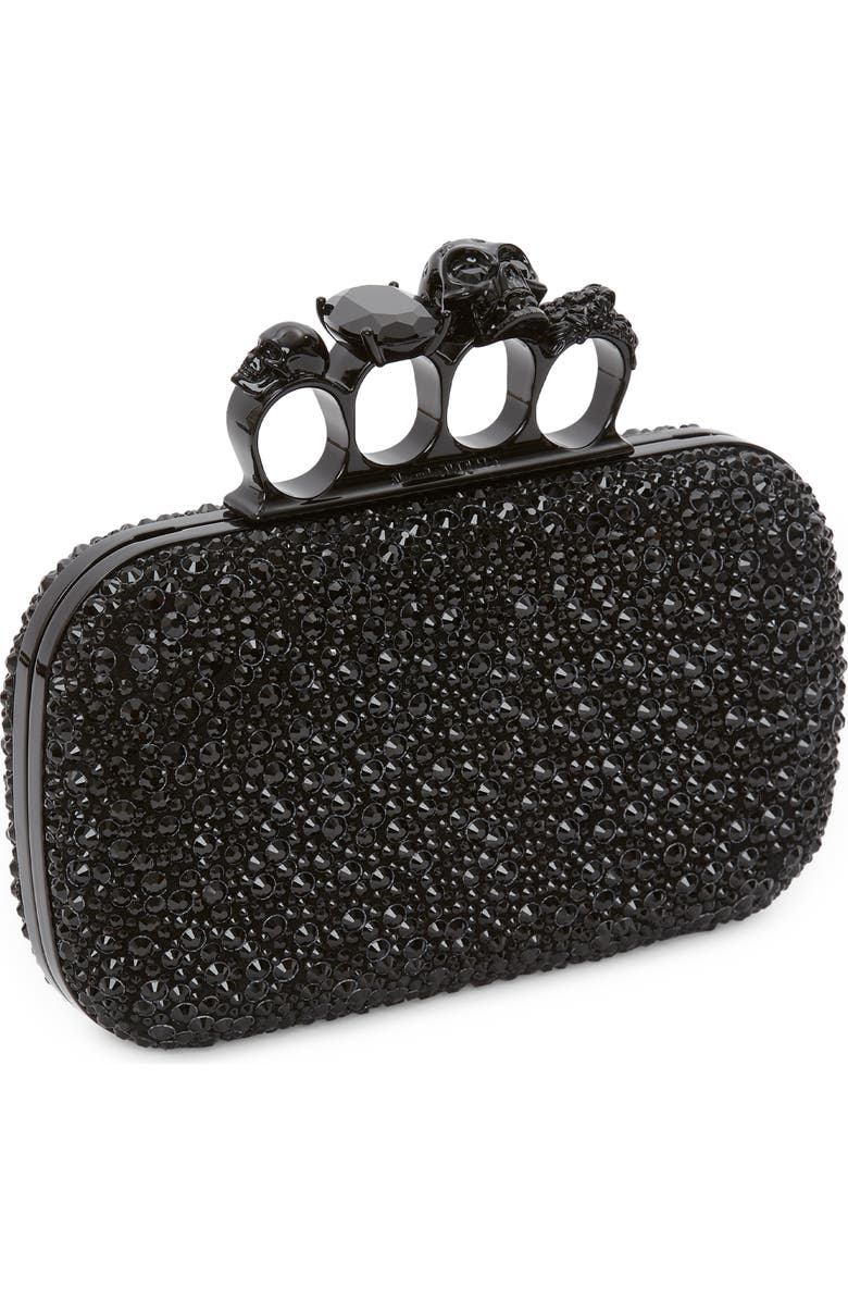 McQueen Skull Crystal Embellished Four-Ring Box Clutch, Alternate, color,
