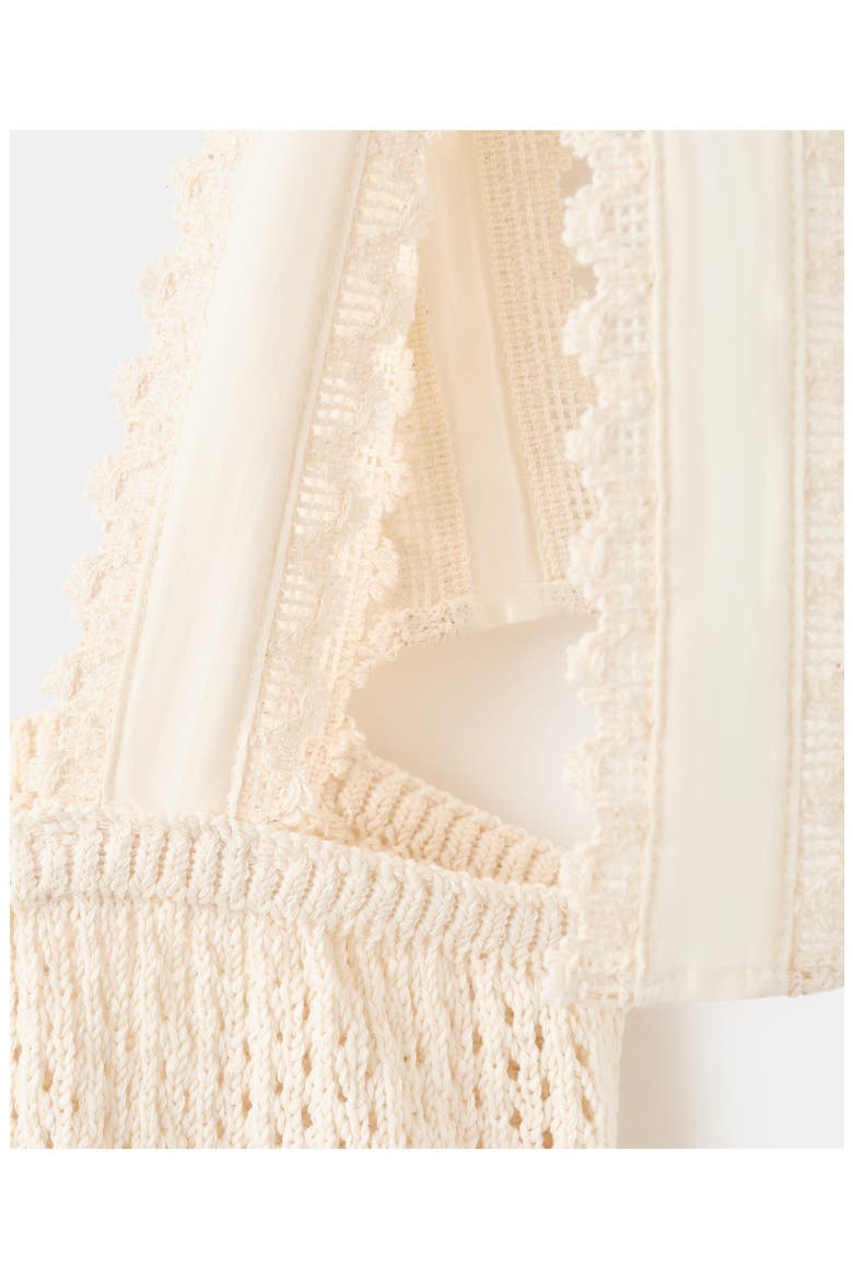 Amelie Tie Shoulder Crochet Peplum Top, Alternate, color, ECRU