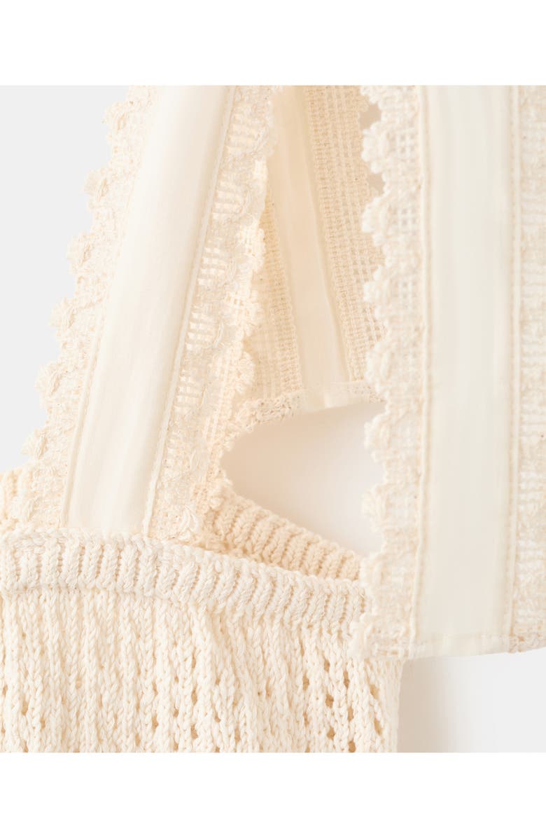 MANGO Amelie Tie Shoulder Crochet Peplum Top, Alternate, color, Ecru