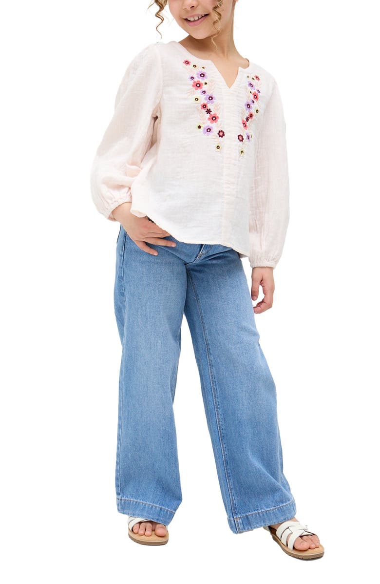 Raffya Kids Kids Dina V-Neck Embroidered Blouse, Alternate, color, Ecru