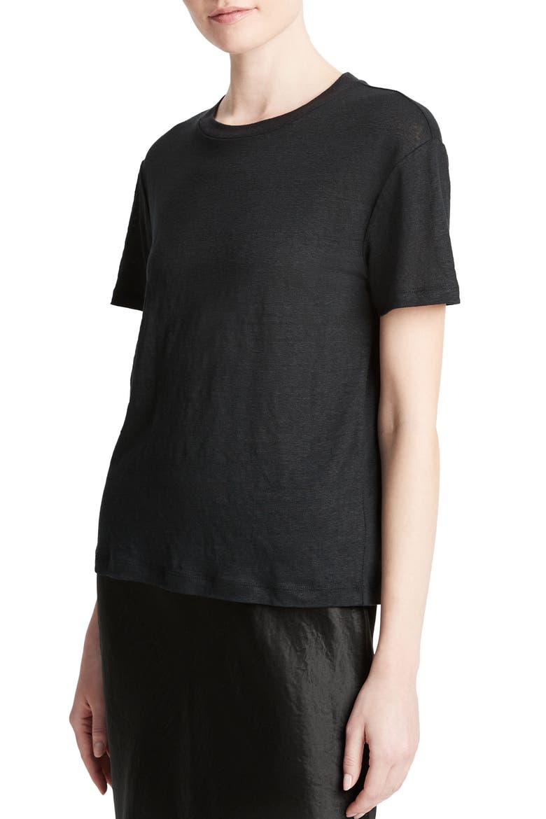Crewneck Linen T-Shirt, Alternate, color, BLACK