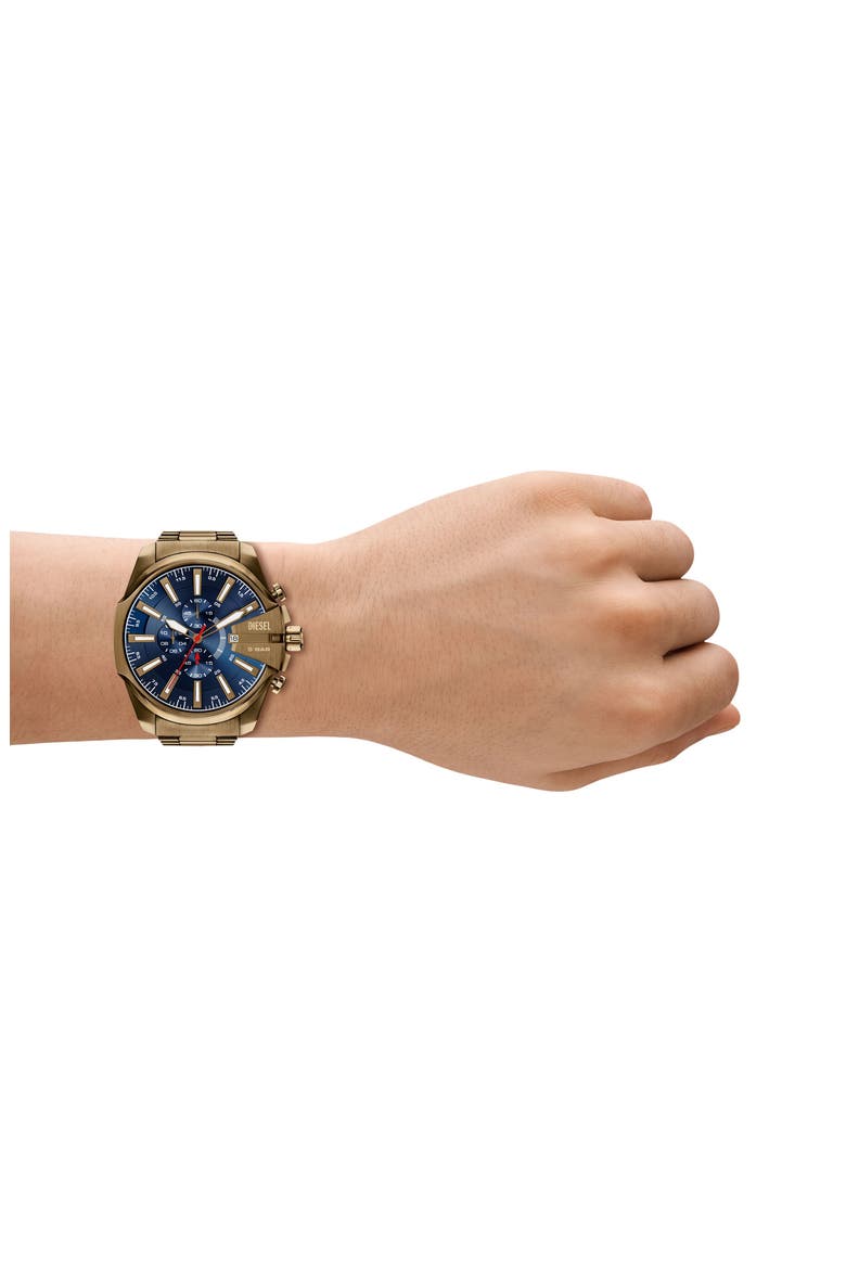 Mega Chief Slim Chronograph Bracelet Watch, 48mm, Alternate, color, ANTIQUE GOLD/ NAVY