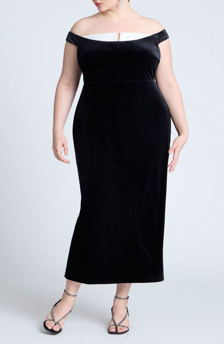 ELOQUII Off the Shoulder Velvet Cocktail Dress, Main, color, 