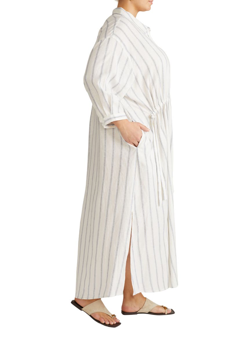 Drawstring Waist Button-Up Linen Blend Shirtdress, Alternate, color, MAYFAIR STRIPE