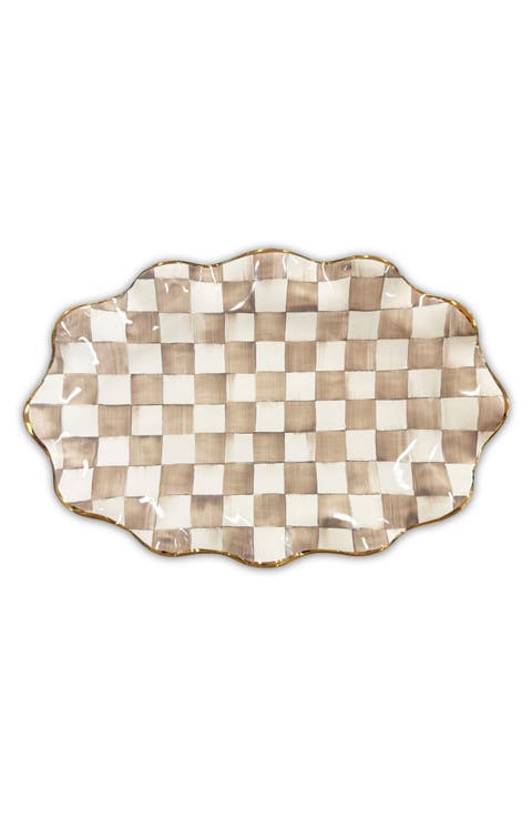 Mocha Check Ceramic Serving Platter
