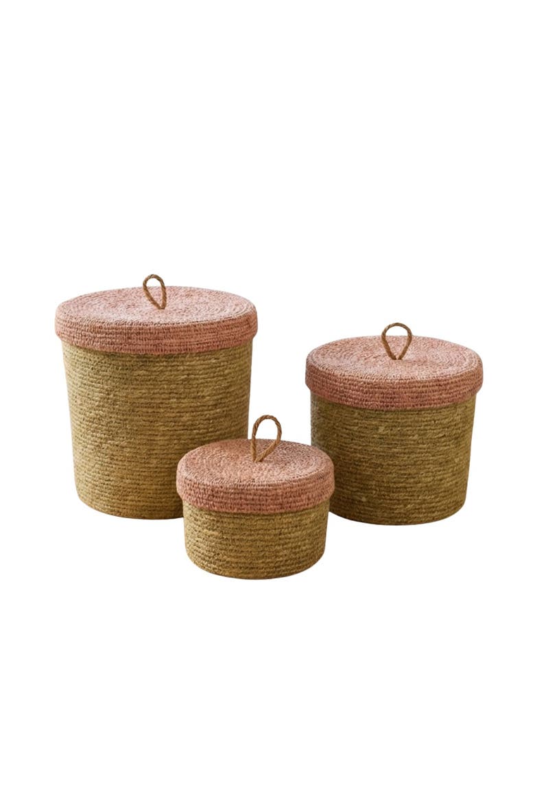 Hydra Woven Seagrass Nesting Canisters Set of 3, Rose, Main, color, Rose