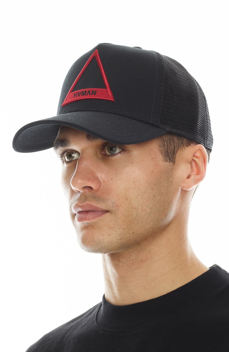 HVMAN Triangle Logo Trucker Hat, Alternate, color,
