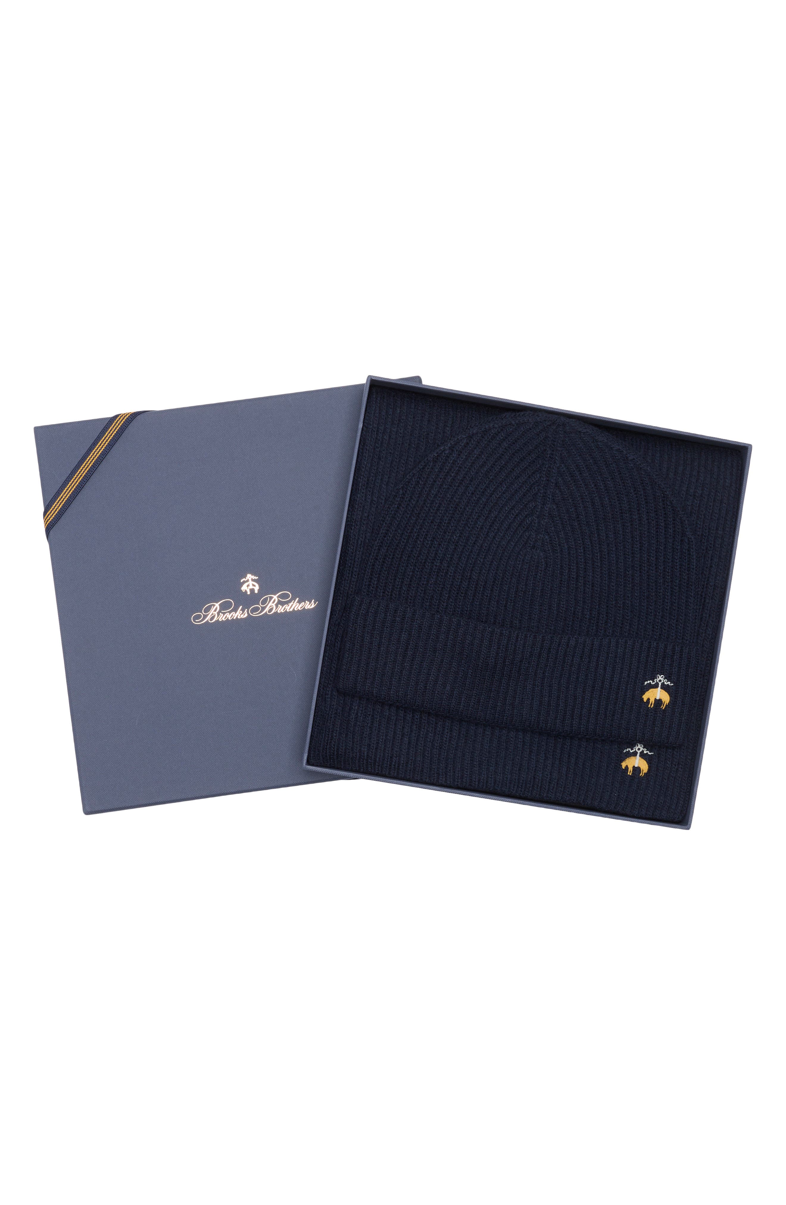 Brooks Brothers Wool Blend Beanie & Scarf Set