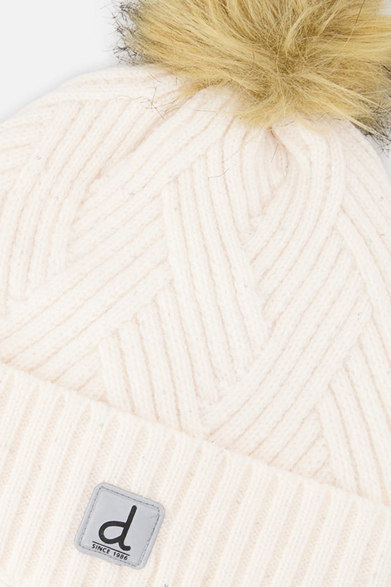 Chevron Fleece Lined Faux Fur Pompom Knit Hat, Alternate, color, Off-White