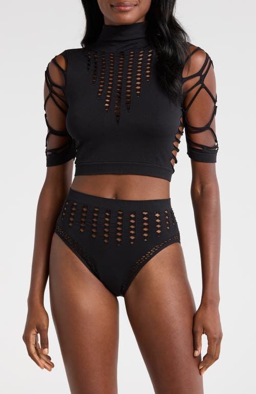 Hauty Fearless Perforated Bralette & Briefs Set in Black 