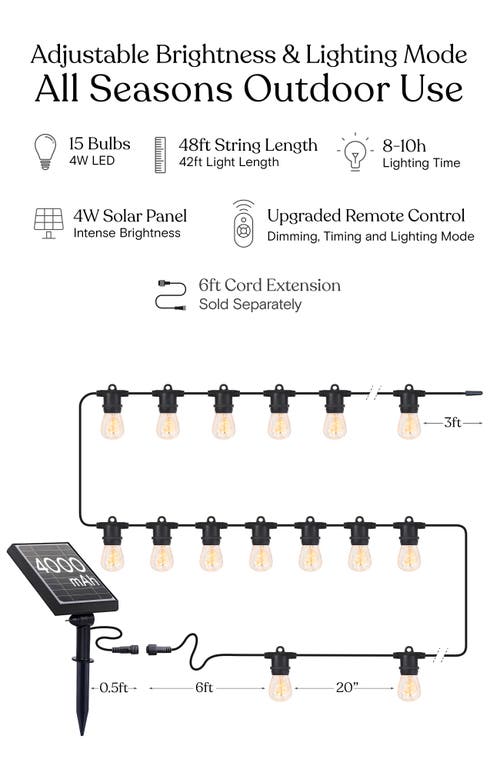Brightech Solar-powered Weatherproof Led Spiral Filament Heavy Duty Outdoor String Lights In 48 Ft 15 Bulbs | Soft White