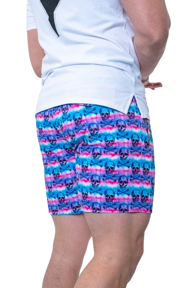 Swim Lion Tie Dye Skull Swim Trunks, Alternate, color, BLUE MULTI