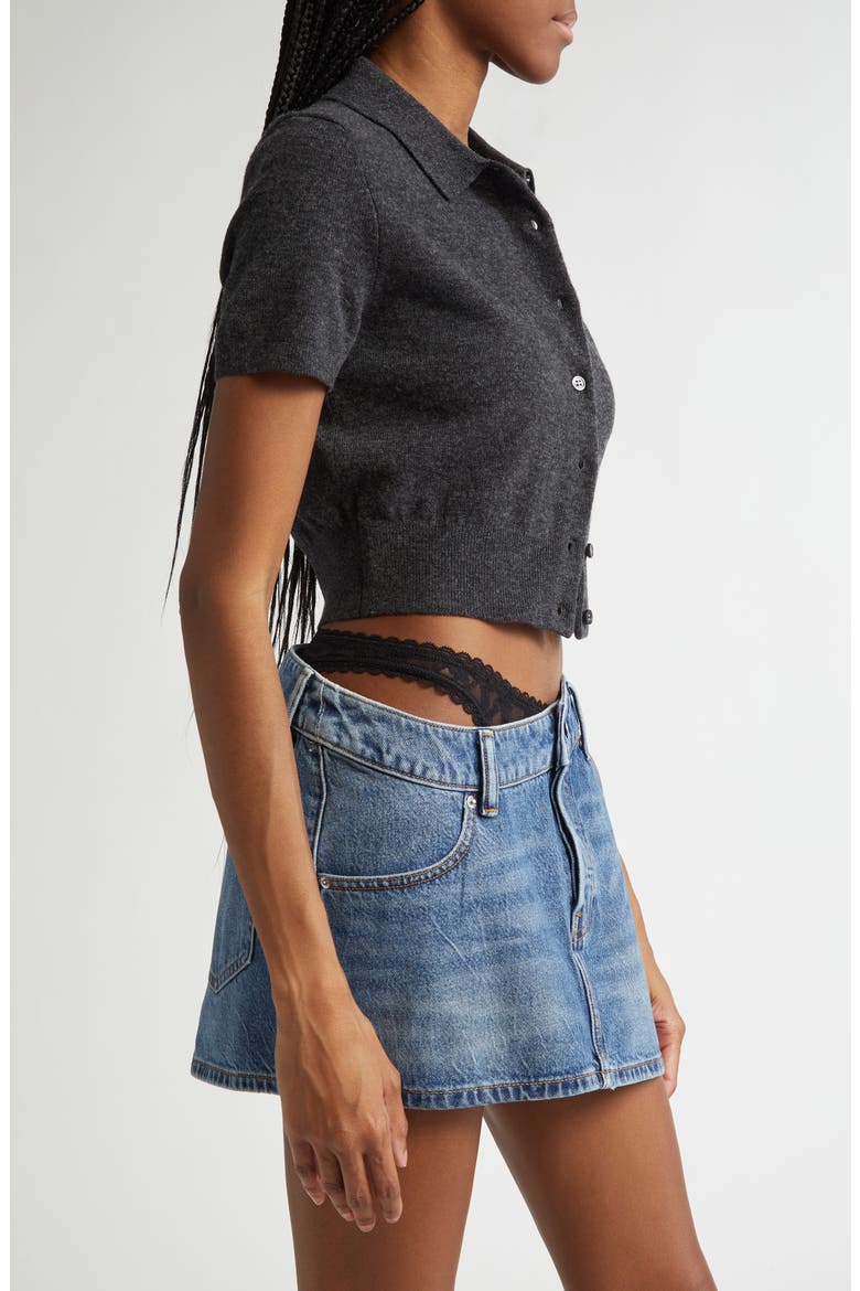 Logo Embroidered Wool Crop Cardigan, Alternate, color, CHARCOAL