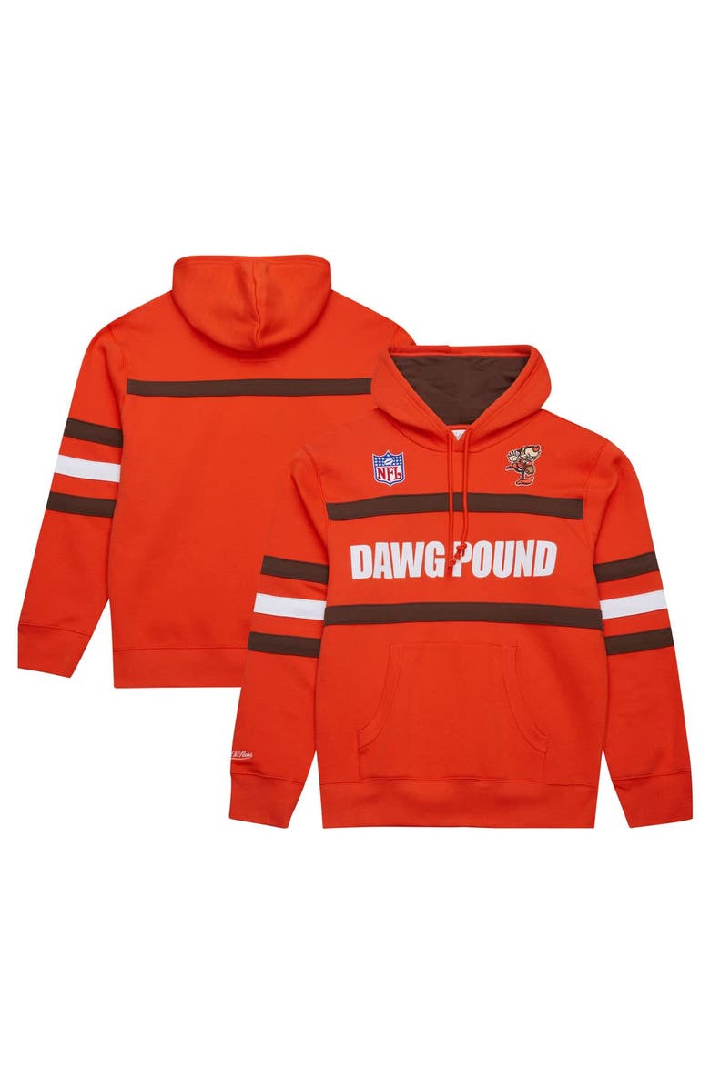 Mitchell & Ness Men's Orange Cleveland Browns Vintage Logo Head Coach Fleece Pullover Hoodie, Alternate, color, Orange