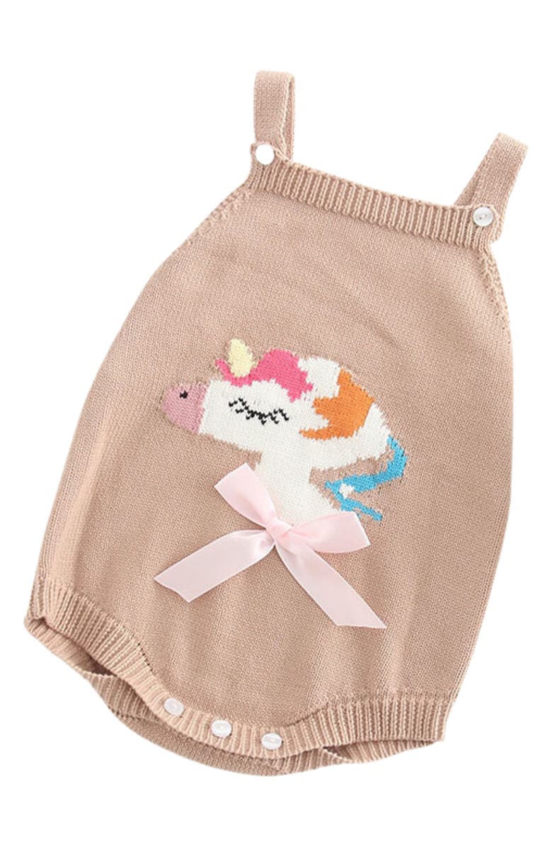 Ashmi & Co. Mia Unicorn Intarsia Knit Cotton Bodysuit, Main, color, Beige