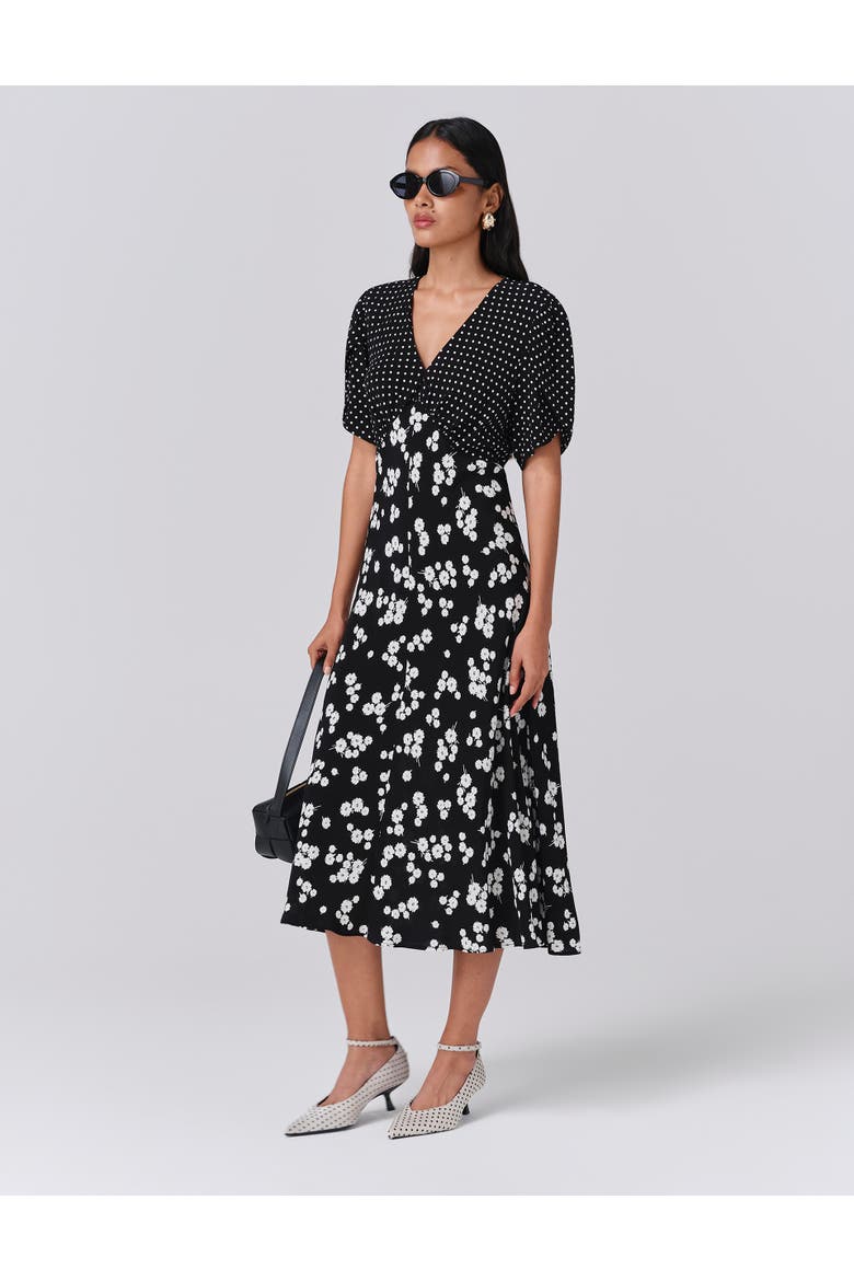 Lulu V-neck Midi Dress, Main, color, Black Spot Floral