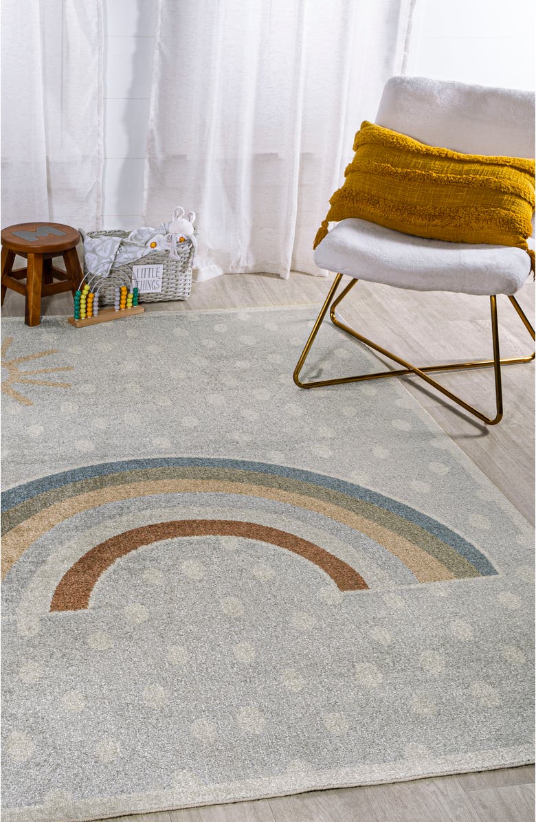JONATHAN Y Minha Rainbow Dot Modern Machine-Washable Area Rug, Alternate, color, Gray/Ivory/Yellow