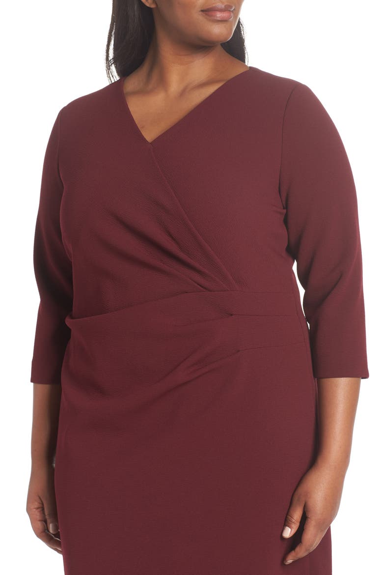 Ruched Surplice Crepe Sheath Dress, Alternate, color, BORDEAUX
