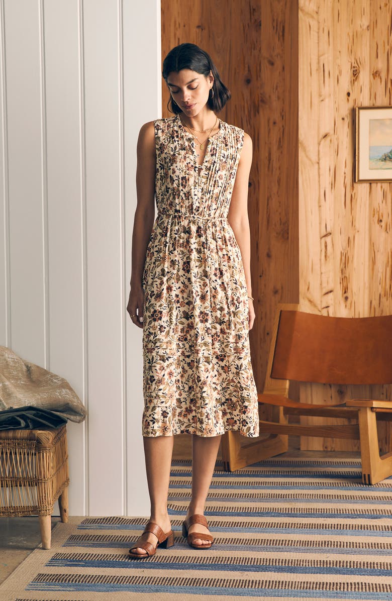 Faherty Isha Floral Linen Blend Midi Dress, Alternate, color, 
