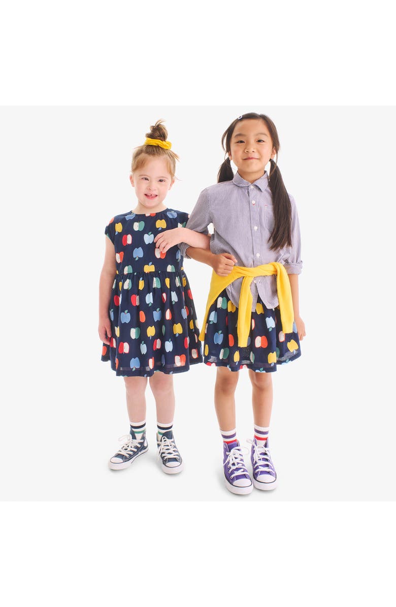 Primary Kids Pull-On Pocket Skirt In Rainbow Apples, Alternate, color, Navy/Rainbow Apples