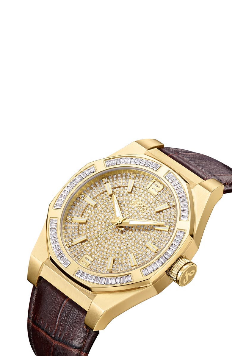 JBW Men's Apollo Diamond Embossed Leather Watch, 44mm - 0.10 ctw, Alternate, color, 
