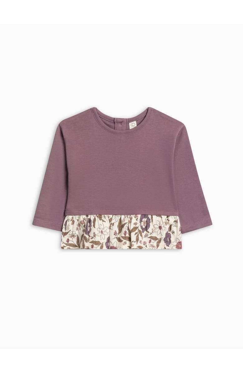 Colored Organics Organic Cotton Lily Long Sleeve Ruffle Hem Top, Main, color, Grape / Mauna Floral
