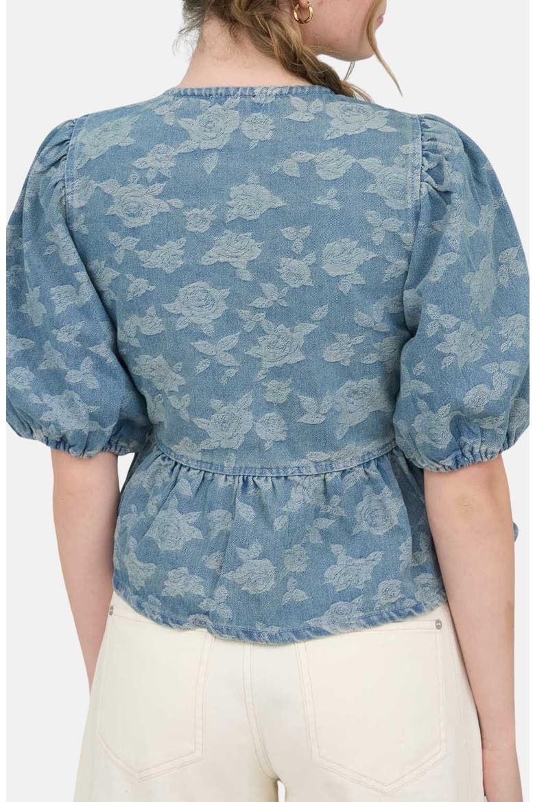 Puff Sleeve Tie Front Top, Alternate, color, DENIM