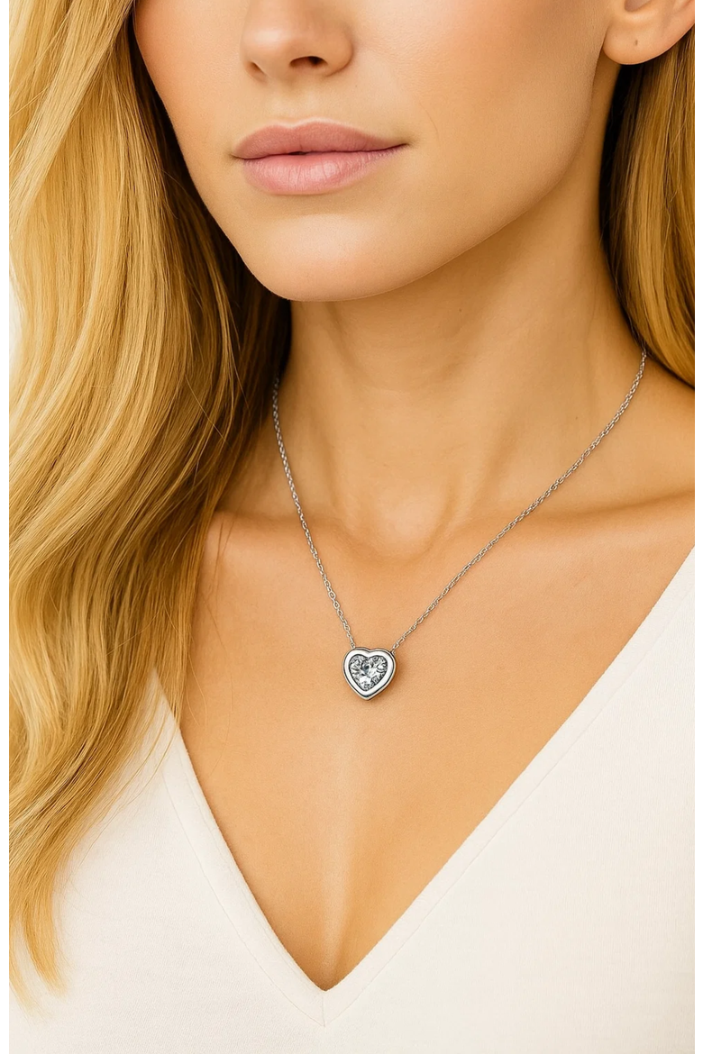 Heart Necklace 18k Gold Cubic Zirconia Crystal, Alternate, color, Silver
