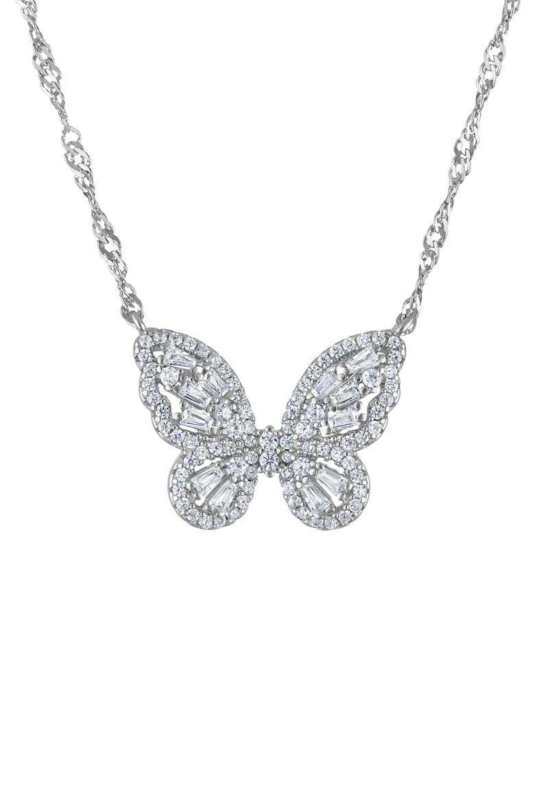 Cubic Zirconia Butterfly Pendant Necklace, Main, color, WHITE
