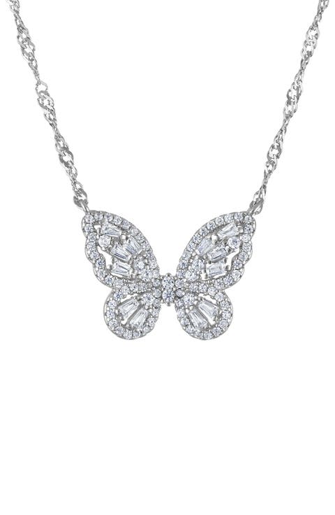 Cubic Zirconia Butterfly Pendant Necklace