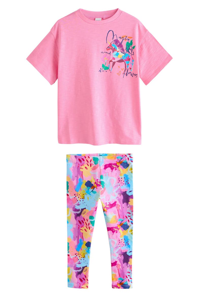 Kids' Unicorn Graphic T-Shirt & Leggings Set, Main, color, PINK