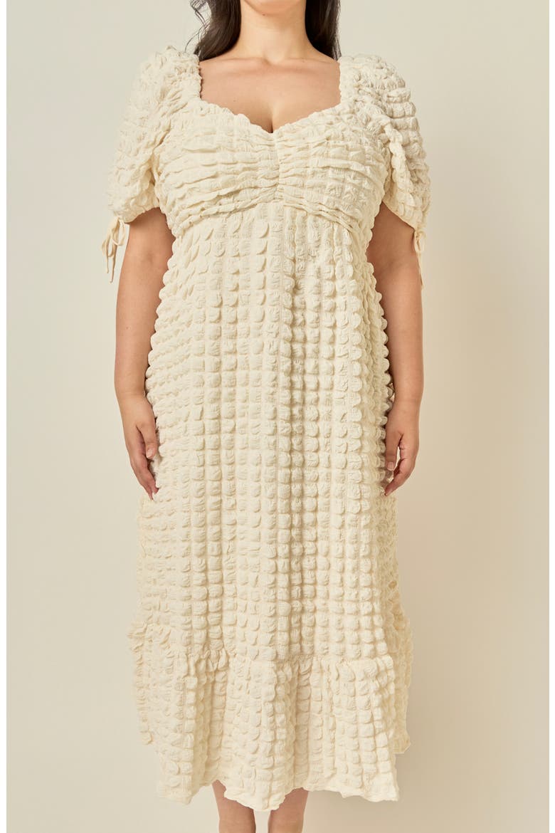 Textured Puffed Sleeve Midi Dress, Alternate, color, IVORY