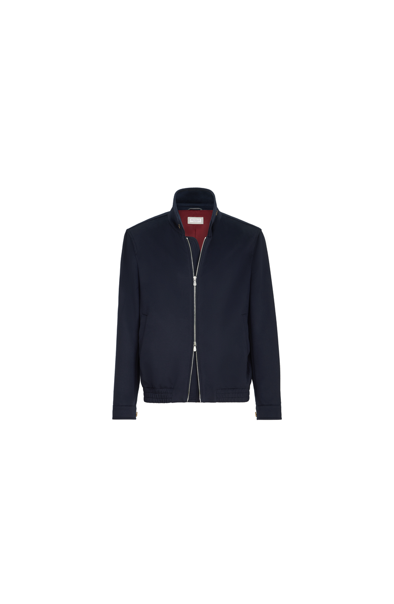 Brunello Cucinelli Virgin wool beaver cloth bomber jacket with zipper, Alternate, color, Navy Blue