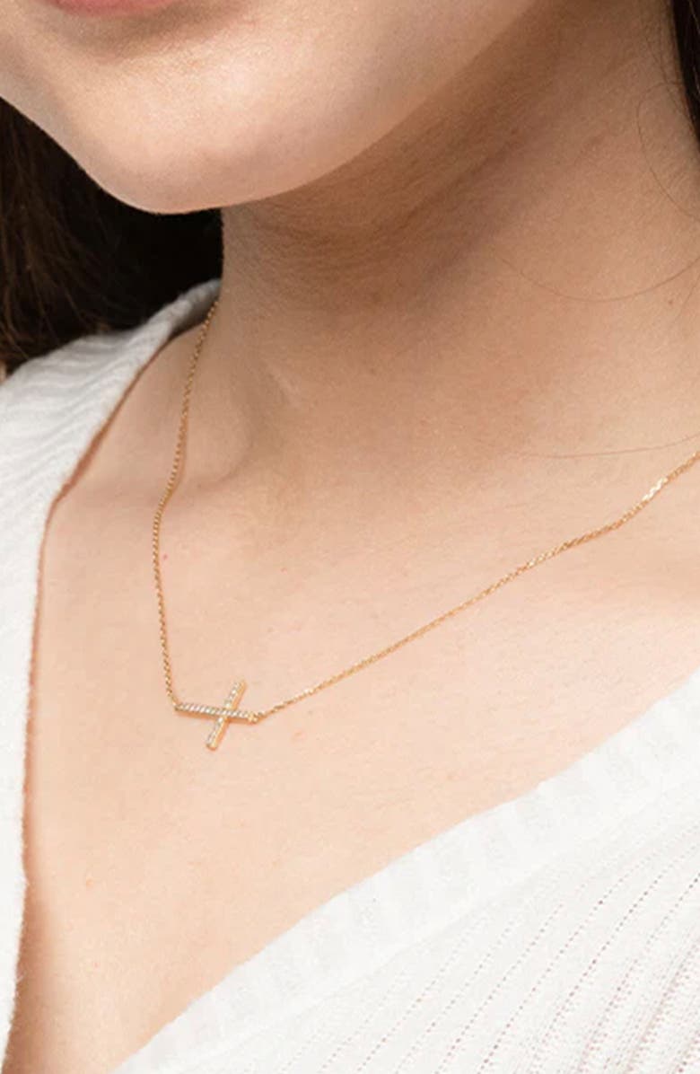 Bearfruit Jewelry Sterling Silver 18k Gold Plated Horizontal Cross Necklace Gift Idea, Alternate, color, Gold