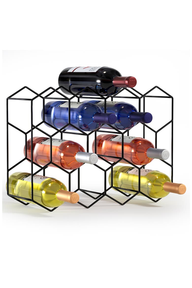 Honeycomb 14-Bottle Stackable Wine Rack, Alternate, color, BLACK