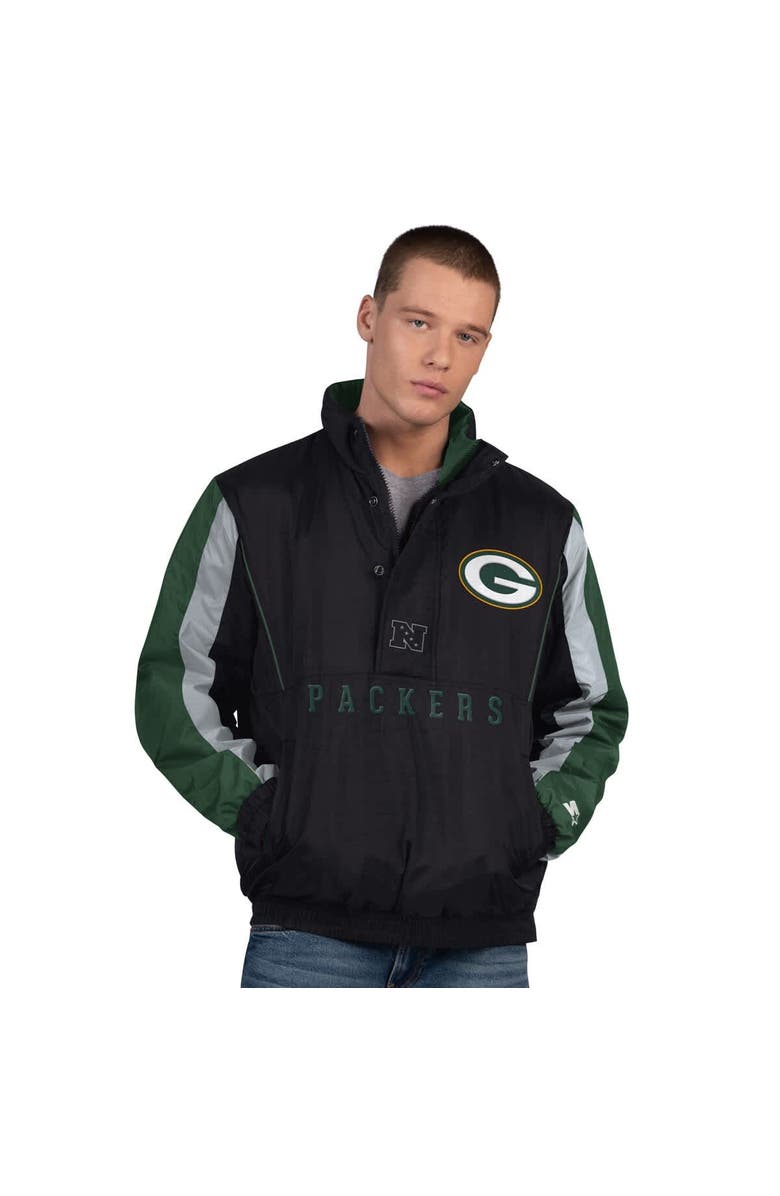 STARTER Men's Starter Black Green Bay Packers Thursday Night Gridiron Half-Zip Jacket, Main, color, Black