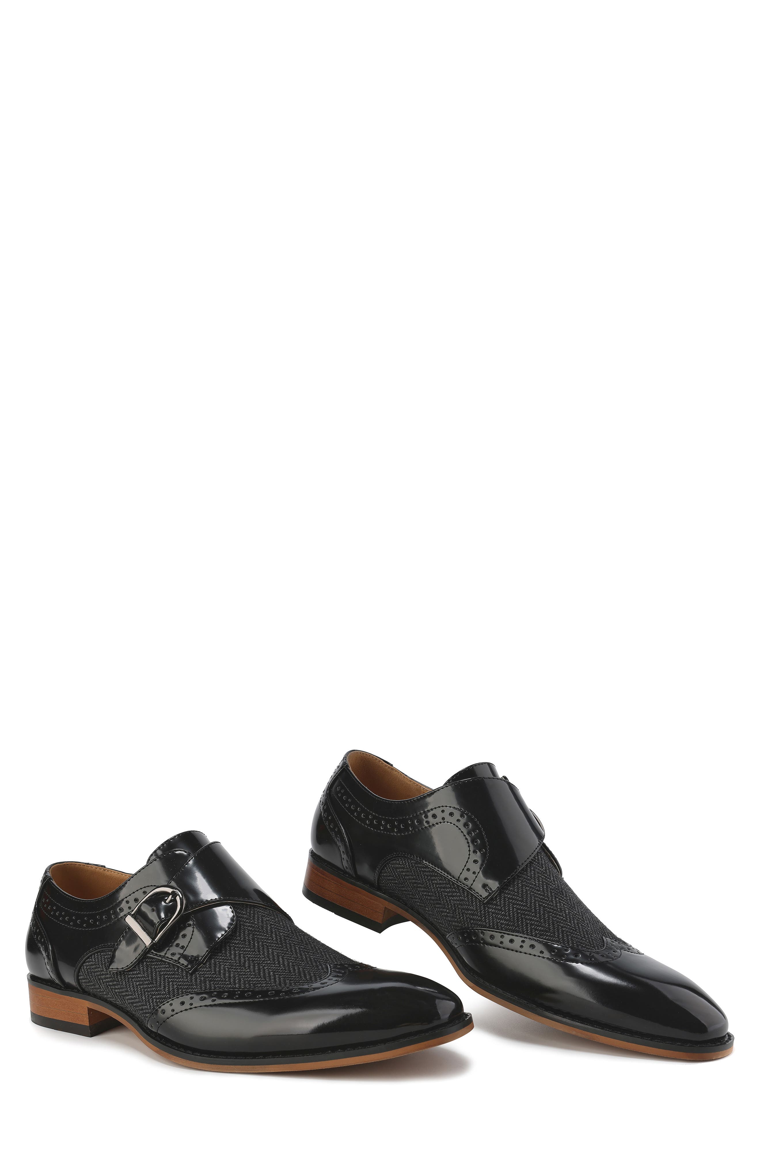 Gino Vitale Monk Strap Herringbone Dress Shoe, Alternate, color, Black