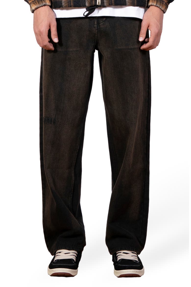 Oil Baggy Wide Leg Jeans, Main, color, DARK BROWN