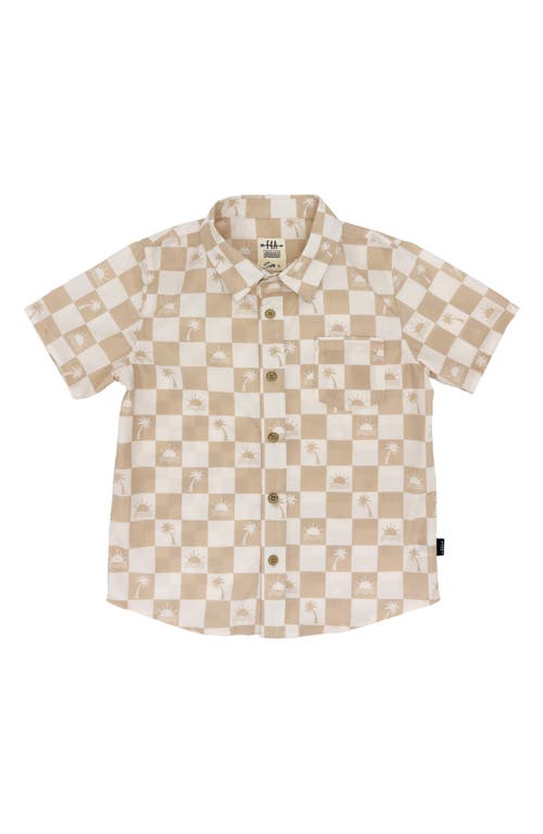 Feather 4 Arrow Kids' Checkerboard Print Short Sleeve Button-Up Shirt in Burro  product