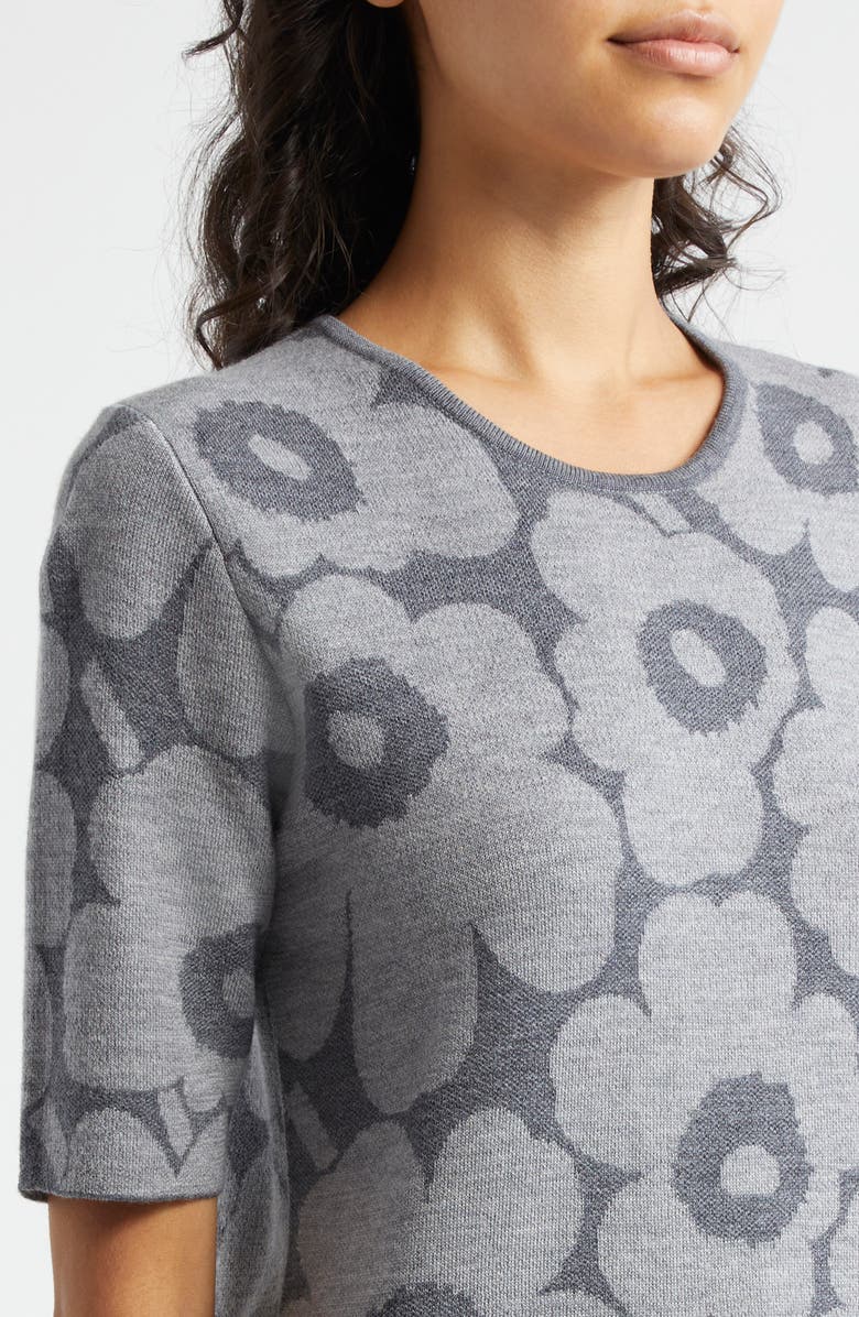 Marimekko Kehys Unikko Short Sleeve Wool Sweater, Alternate, color, Grey Dark Grey