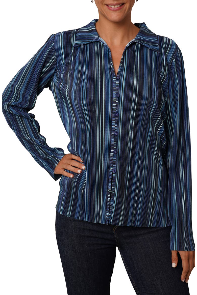 Plissé Button-Up Shirt, Main, color, TEAL COMBO