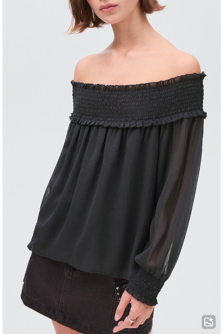Smocked Strapless Long Sleeve Top, Main, color, CHARCOAL