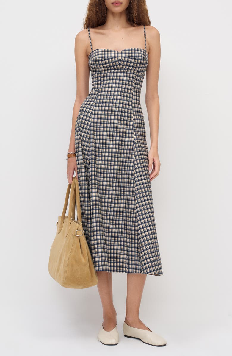 Reformation Kailani Plaid Midi Dress, Main, color, Beacon Check