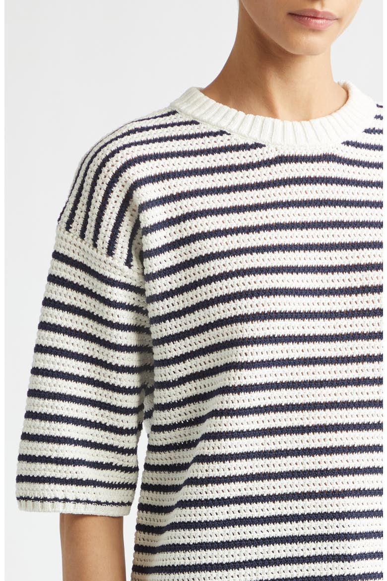 Stripe Cotton Pointelle Sweater, Alternate, color, 9123 CHALK/ MIDNIGHT