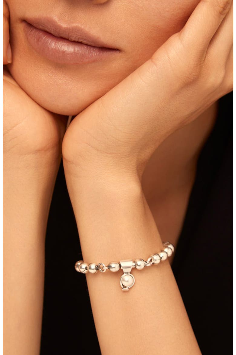 Sterling Silver Plated Charm with Pearl, Alternate, color, Silver